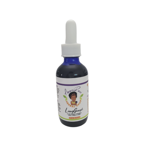 Organic LungGuard herbal tincture in blue glass dropper bottle with natural wellness supplement, 2oz liquid extract for holistic health